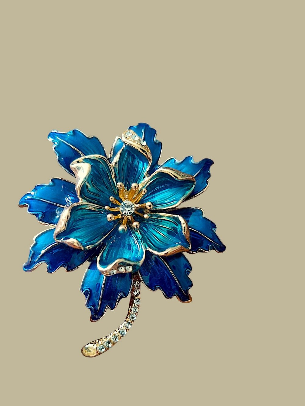 Enamel Layered Blue Flower Brooch